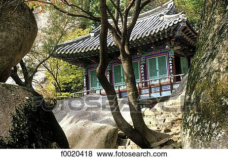Stock Photo - South Korea, Sorak mountains, Kyejoam hermitage. Fotosearch