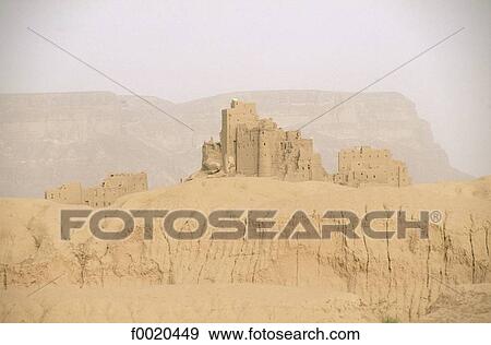 Stock Photo - Yemen, Al Hajinyah, adobe fortress. Fotosearch