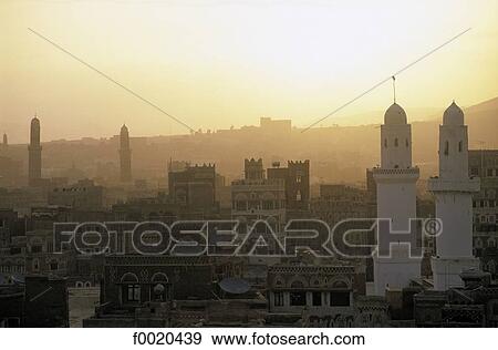 Yemen, Sanaa, city and Great Mosque View Large Photo Image Stock Photo - Yemen, Sanaa, city and Great Mosque. Fotosearch