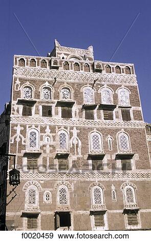 Stock Photo - Yemen, Sanaa, house build in adobe. Fotosearch