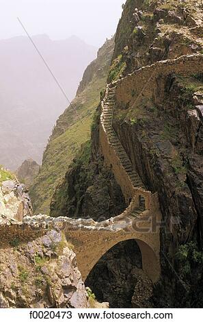 Stock Image - Yemen, Shahara, stonebridge built in 17th century. Fotosearch