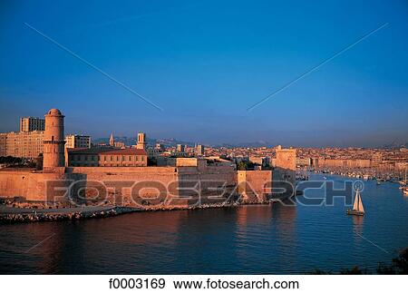 France, Marseilles, Vieux port and Fort St Jean View Large Photo Image Stock Photo - France, Marseilles, Vieux port and Fort St Jean. Fotosearch