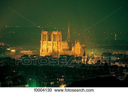 Stock Image - France, Paris, Notre Dame at night. Fotosearch