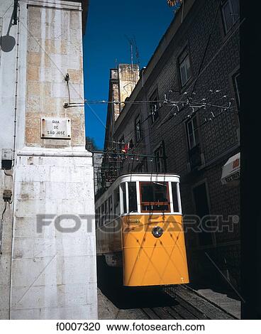 Portugal, Lisbon, San Jose st., cable car View Large Photo Image Stock Image - Portugal, Lisbon, San Jose st., cable car. Fotosearch