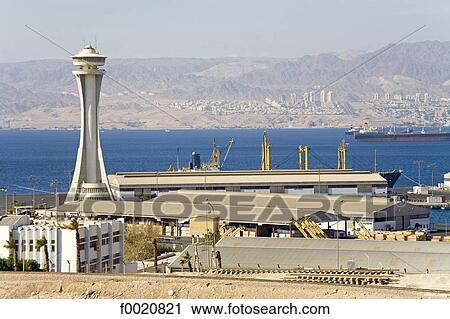 Stock Image - Jordan, Aqaba, harbour and Eilat on Israelian bank. Fotosearch