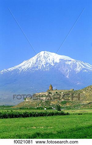 Stock Image - Armenia, Mount Ararat and Khor Virap monastery. Fotosearch