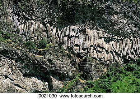 Stock Image - Armenia, Vorotnavank, columnar jointed basalt. Fotosearch