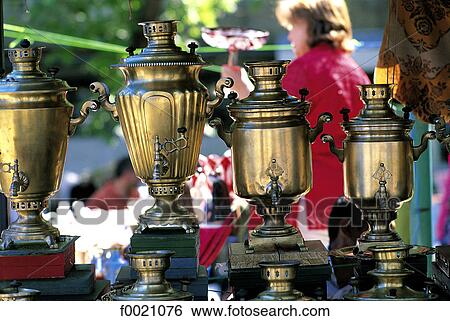 Stock Photograph - Armenia, Yerevan, flea-market, samovars. Fotosearch