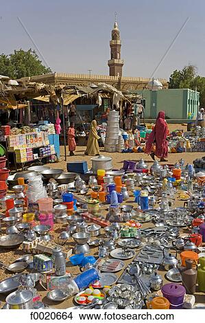 Picture - Sudan, Karima, utensils on sale at the market. Fotosearch