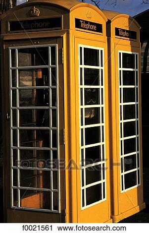 Stock Image - Channel Islands, Guernsey, St Peter Port, phone boxes. Fotosearch