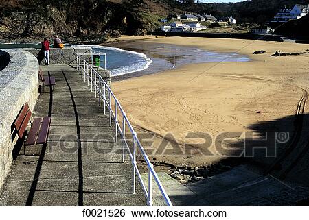 Stock Photograph - Channel Islands, Jersey, beach and pier. Fotosearch