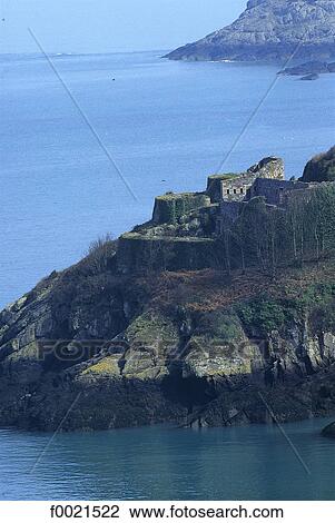 Stock Image - Channel Islands, Jersey, castle and rockbound coast. Fotosearch