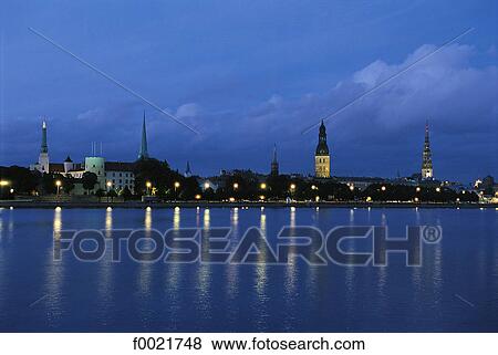 Latvia, Old Town at night View Large Photo Image Stock Photo - Latvia, Old Town at night. Fotosearch