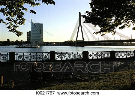 Stock Photo - Latvia, Riga, bridge upon the River Dauvaga. Fotosearch