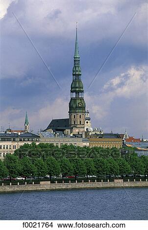 Picture - Latvia, Riga, Old Town, St Peter's church. Fotosearch