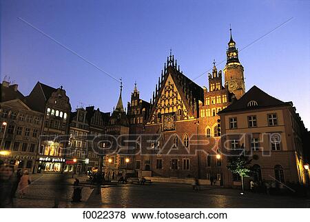 Poland, Wroclaw, market place at night View Large Photo Image Stock Photo - Poland, Wroclaw, market place at night. Fotosearch