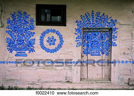Stock Image - Poland, Zalipie, housepainted. Fotosearch