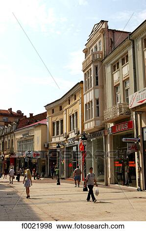 Stock Photo - Bulgaria, Plovdiv, old city, Aleksandrovska Street. Fotosearch