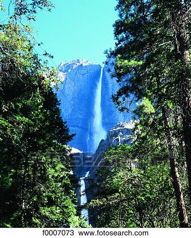 Stock Image - California, Waterfall in Yosemite National Park. Fotosearch