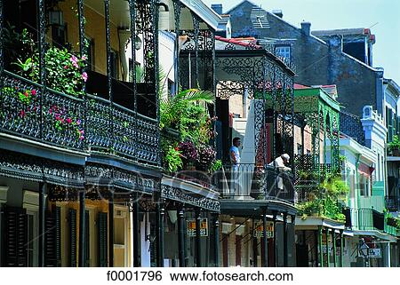 Stock Photograph - Louisiana, New Orleans, balconies and house fronts . Fotosearch