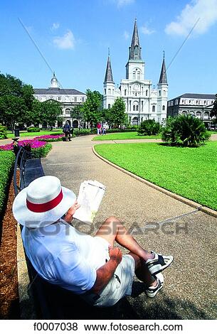 Louisiana, New Orleans, man sitting in Jackson Square View Large Photo Image Stock Photo - Louisiana, New Orleans, man sitting in Jackson Square. Fotosearch