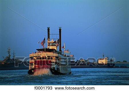 Stock Image - Louisiana, New Orleans, paddleboat on Mississipi River. Fotosearch