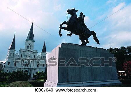 Stock Image - Louisiana, New Orleans, statue of General Jackson. Fotosearch