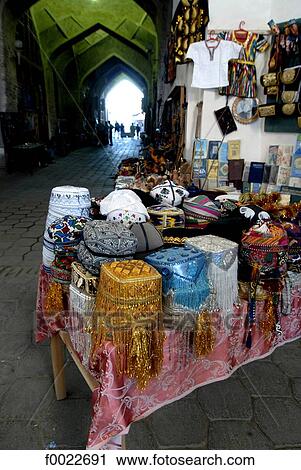 Uzbekistan, Bukhara, Toki Telpak Fourouchon bazaar, folk hats View Large Photo Image Stock Image - Uzbekistan, Bukhara, Toki Telpak Fourouchon bazaar, folk hats. Fotosearch