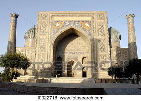 Uzbekistan, Samarkand, Shir-Dar Madrasah View Large Photo Image Stock Photo - Uzbekistan, Samarkand, Shir-Dar Madrasah. Fotosearch