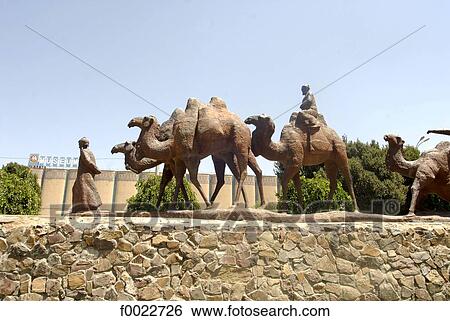Uzbekistan, Samarkand, statue of camel caravan View Large Photo Image Stock Photograph - Uzbekistan, Samarkand, statue of camel caravan. Fotosearch