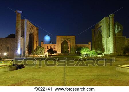 Uzbekistan, Samarkand, the Registan by night View Large Photo Image Stock Image - Uzbekistan, Samarkand, the Registan by night. Fotosearch