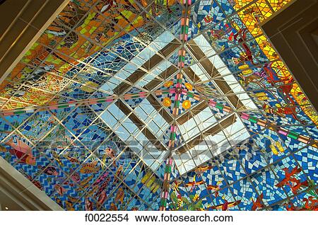 Picture - United Arab Emirates, Dubai, shopping center, stain glass decorated ceiling. Fotosearch