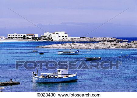Stock Image - Spain, Balearic Islands, Formentera, Es Pujols, coastal landscape. Fotosearch