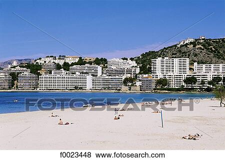 Spain, Balearic Islands, Majorca, Cala Santa Ponsa, beach View Large Photo Image Stock Photo - Spain, Balearic Islands, Majorca, Cala Santa Ponsa, beach. Fotosearch