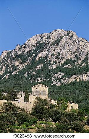 Stock Photo - Spain, Balearic Islands, Majorca, Deia, church. Fotosearch