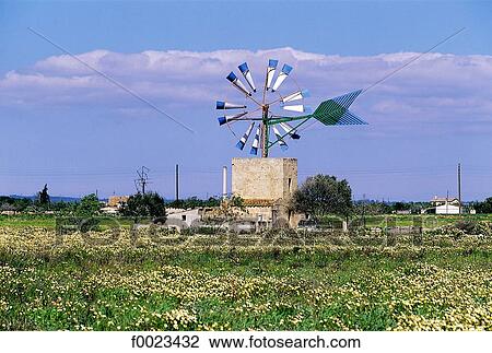 Spain, Balearic Islands, Majorca, Salinas area, windmill View Large Photo Image Stock Image - Spain, Balearic Islands, Majorca, Salinas area, windmill . Fotosearch