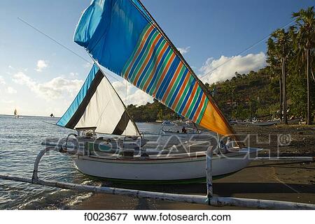 Indonesia, Bali, Amed, traditional fishing boat View Large Photo Image Stock Photo - Indonesia, Bali, Amed, traditional fishing boat. Fotosearch