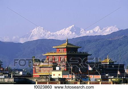 Stock Image - Nepal, Bodnath, Buddhist monastery and Himalaya. Fotosearch