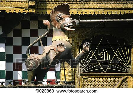 Nepal, Kathmandu, Akash Bhairava Temple, statue of a lion View Large Photo Image Stock Photo - Nepal, Kathmandu, Akash Bhairava Temple, statue of a lion. Fotosearch
