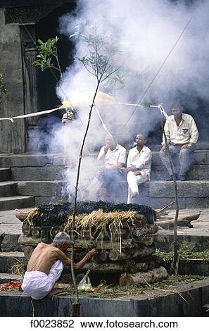 Stock Image - Nepal, Pashupatinath, cremation ceremony. Fotosearch