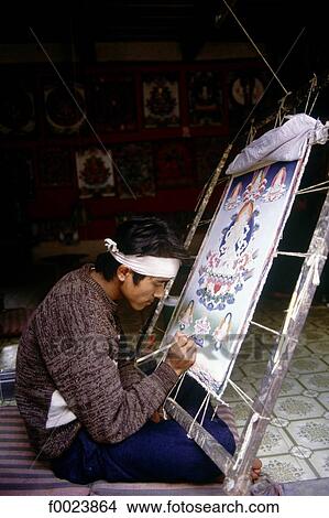 Picture - Nepal, Patan, Thangka painter. Fotosearch