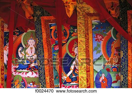 Stock Image - China, Tibet, Lhasa, The Barkhor, Thangka shop. Fotosearch