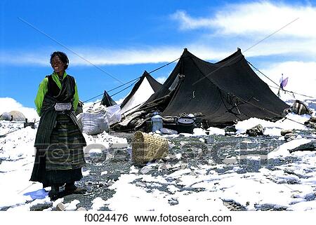 Stock Photograph - China, Tibet, Lhatse area, near Gyatso-La Pass, nomad camp. Fotosearch