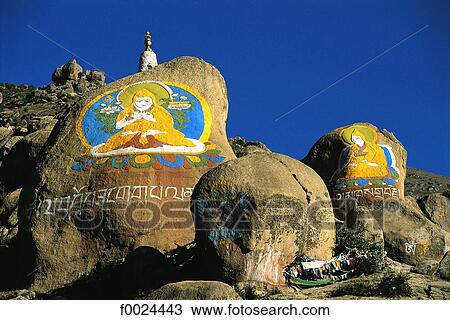 China, Tibet, near Lhasa, Drepung Monastery, painted rocks View Large Photo Image Stock Image - China, Tibet, near Lhasa, Drepung Monastery, painted rocks. Fotosearch