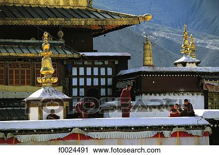 Stock Image - China, Tibet, Samye Monastery, monks. Fotosearch