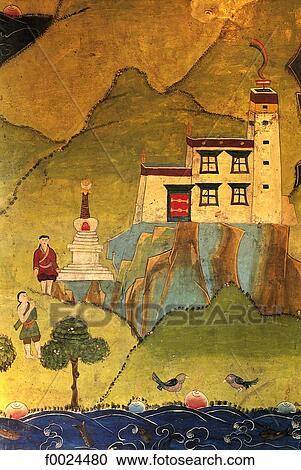 China, Tibet, Yarlung Valley, Yumbulagang Palace, chapel, wall painting depicting Nyatri Tsenpo View Large Photo Image Stock Image - China, Tibet, Yarlung Valley, Yumbulagang Palace, chapel, wall painting depicting Nyatri Tsenpo. Fotosearch