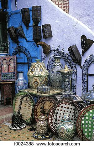 Morocco, Chefchaouen, craft shop View Large Photo Image Stock Photo - Morocco, Chefchaouen, craft shop. Fotosearch
