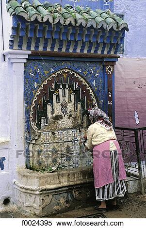 Stock Photography - Morocco, Chefchaouen, fountain. Fotosearch