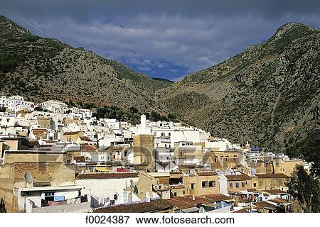 Stock Photo - Morocco, Chefchaouen, general view of the city. Fotosearch