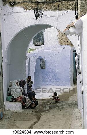 Picture - Morocco, Chefchaouen, lane. Fotosearch